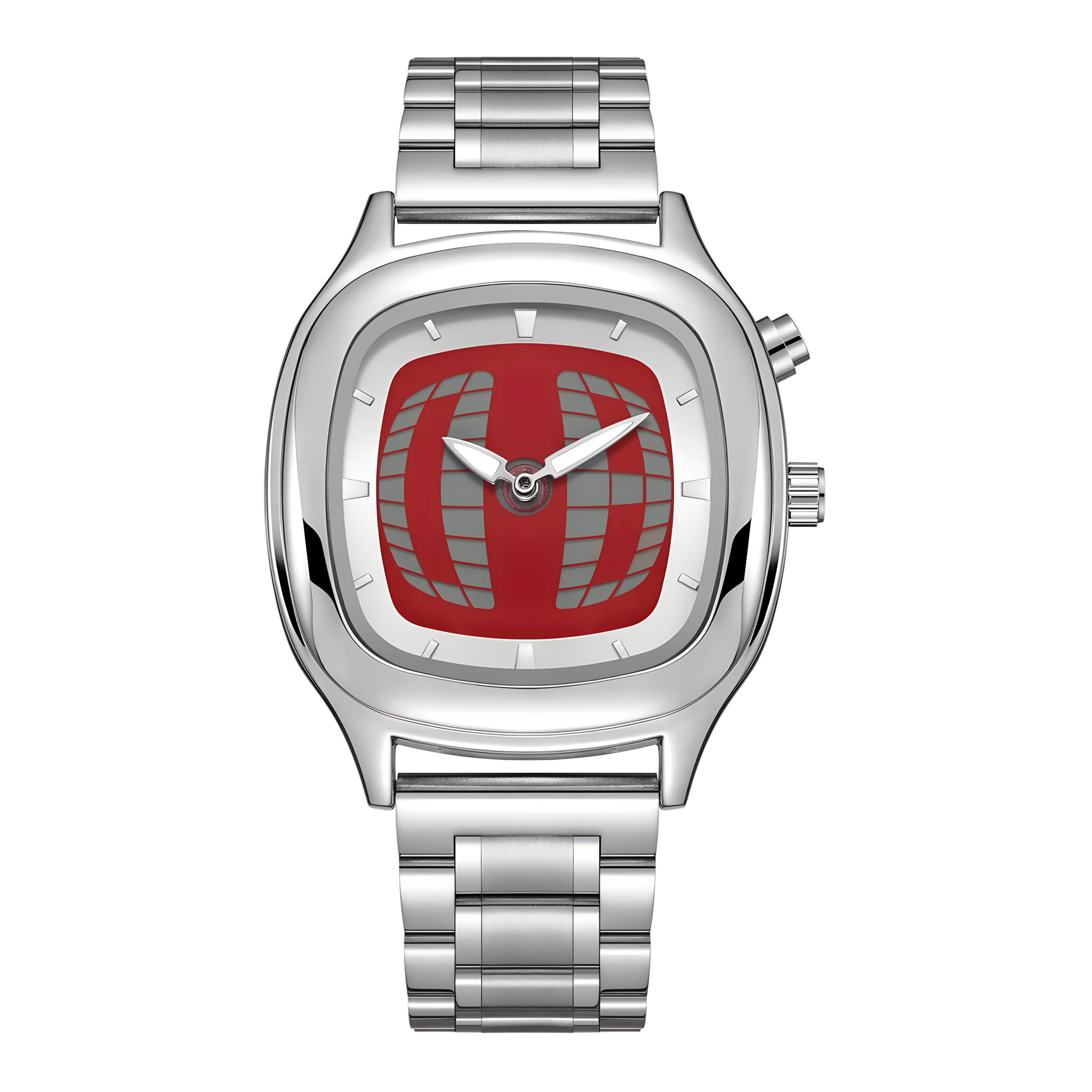 Montre Stündli chromée au cadran rouge